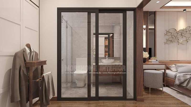 Xu hướng bố trí nội thất mở đặc biệt trong phòng ngủ nam phong cách hiện đại đang trở thành trào lưu mới mang lại nét phá cách ấn tượng từ lớp cửa kính trượt, tấm gỗ ốp tường ngăn cách 2 không gian thì vì cửa thông phòng.
